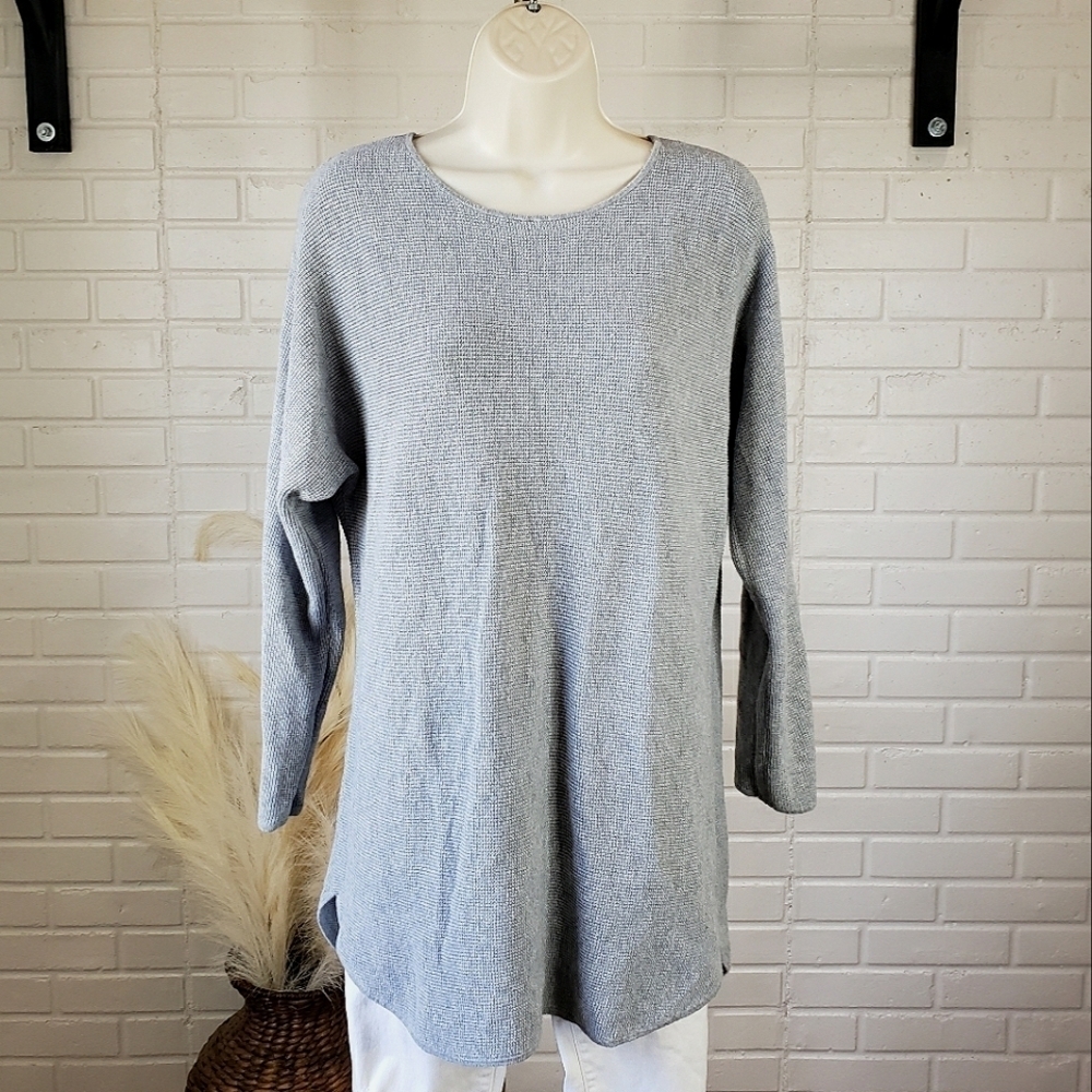Michael Kors Waffle Knit Tunic Sweater size Medium Relaxed Fit Gray